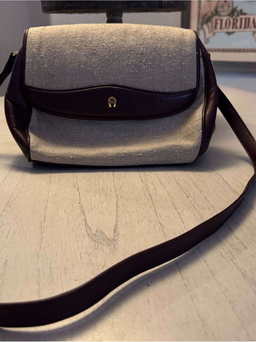 Beige Aigner Canvas and Burgundy Leather Crossbody Bag